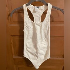 Fashion Nova Cream Ribbed Racerback Bodysuit S/M